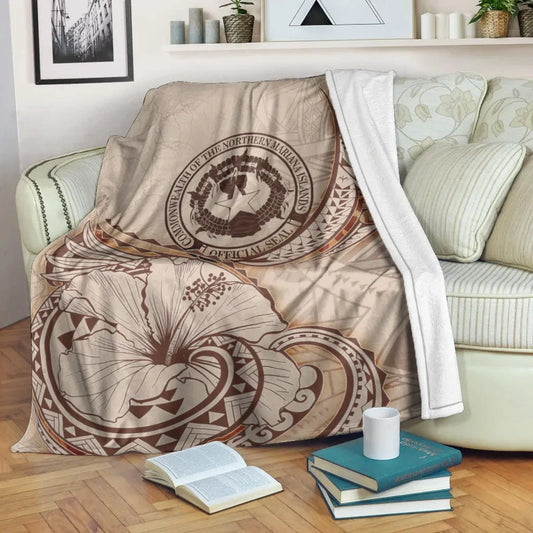 Northern Mariana Islands Premium Blanket - Hibiscus Flowers Vintage Style