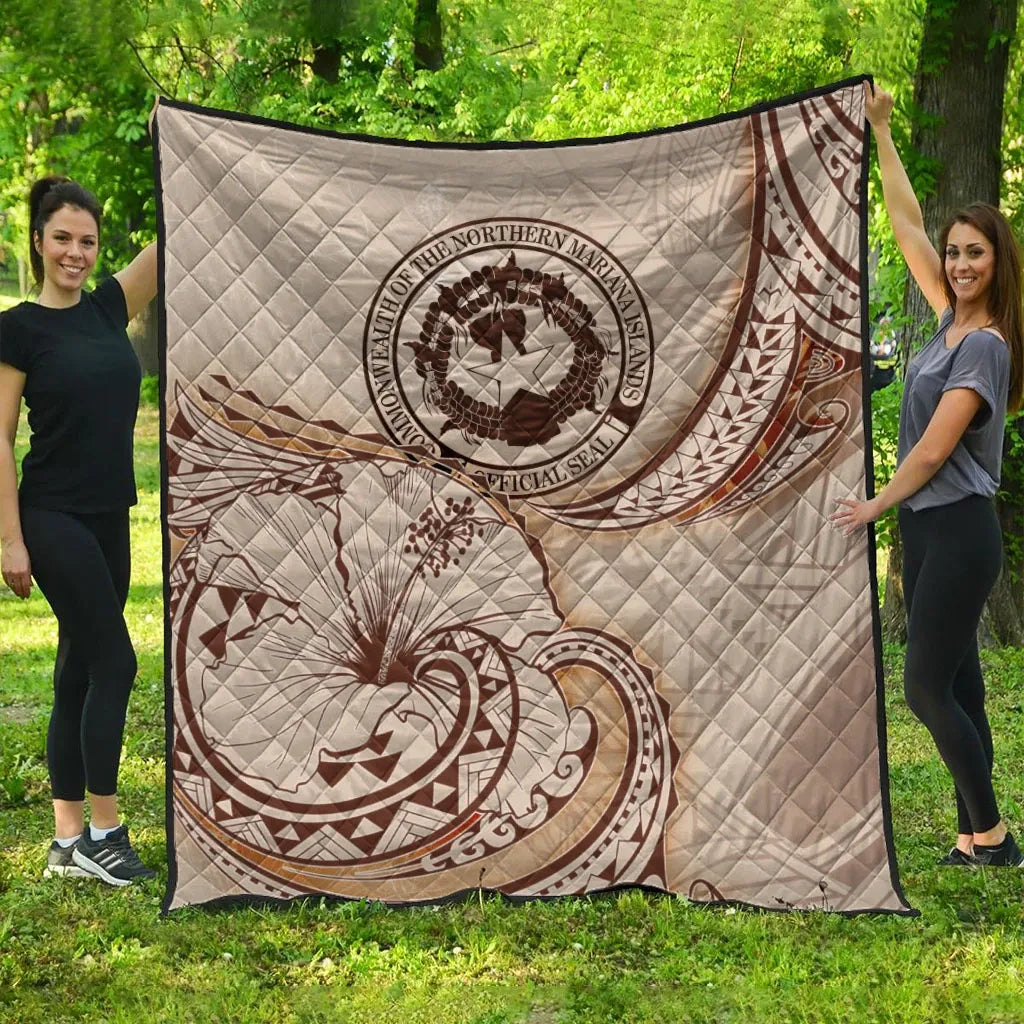 Northern Mariana Islands Premium Quilt - Hibiscus Flowers Vintage Style