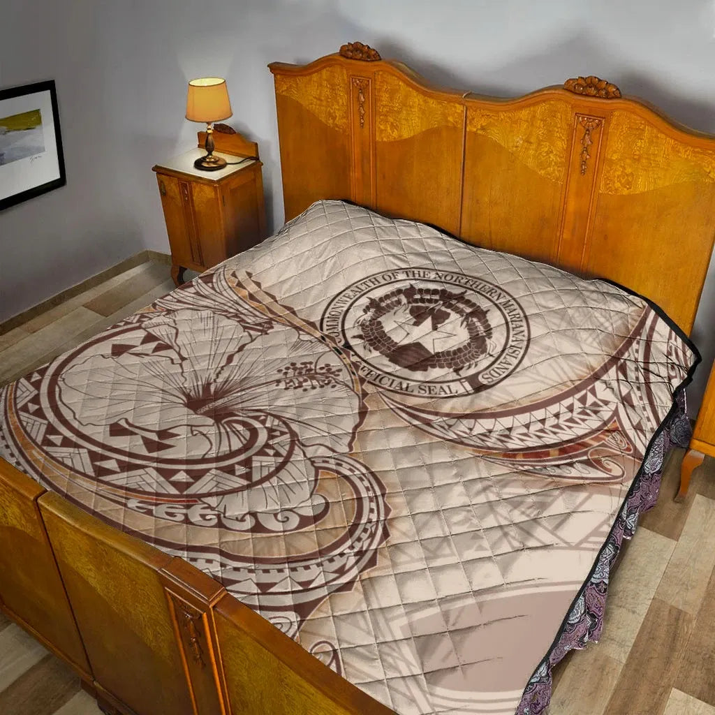 Northern Mariana Islands Premium Quilt - Hibiscus Flowers Vintage Style