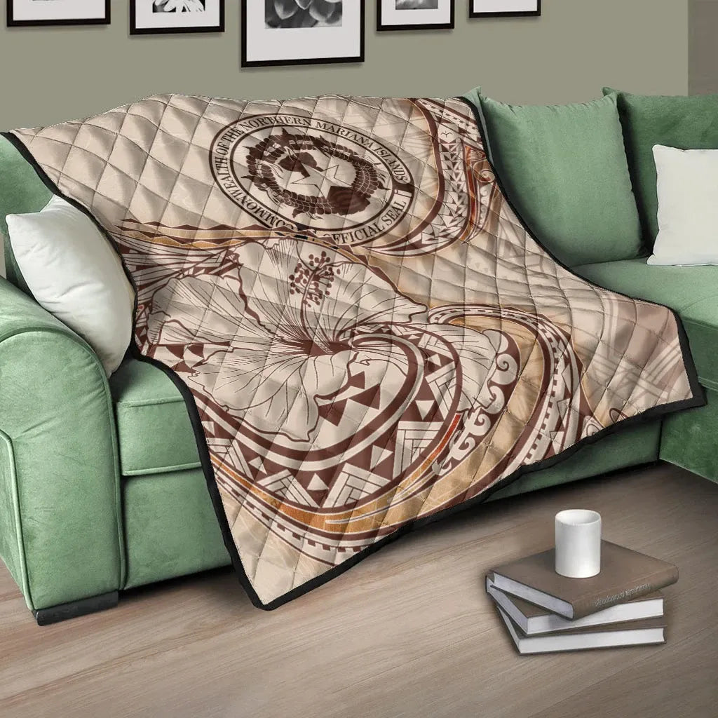 Northern Mariana Islands Premium Quilt - Hibiscus Flowers Vintage Style