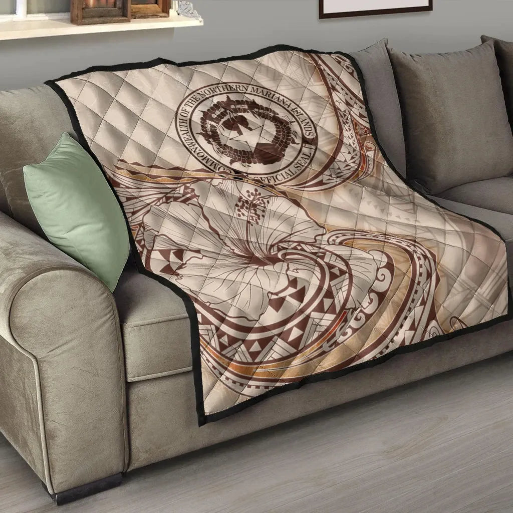 Northern Mariana Islands Premium Quilt - Hibiscus Flowers Vintage Style