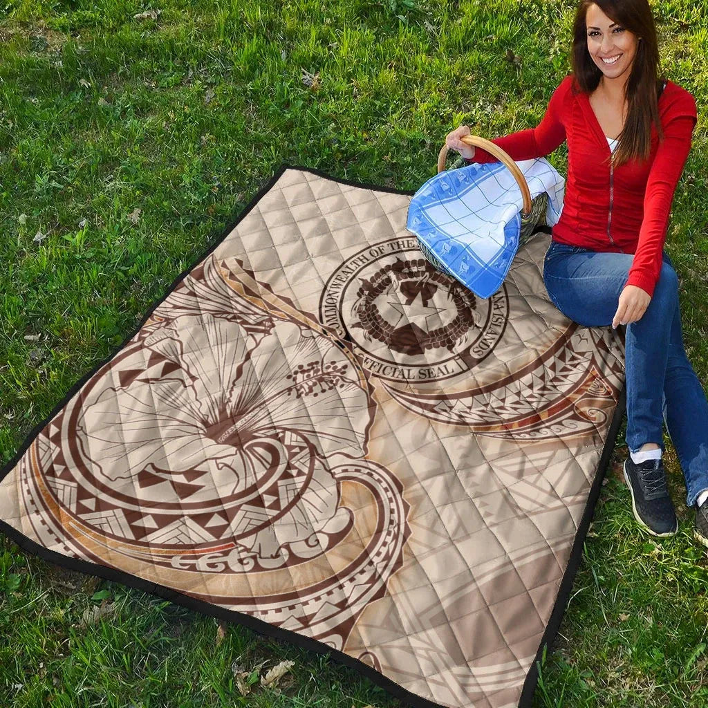 Northern Mariana Islands Premium Quilt - Hibiscus Flowers Vintage Style