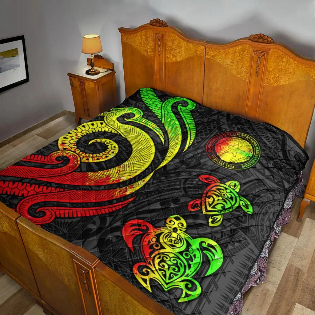 Northern Mariana Islands Premium Quilt - Reggae Tentacle Turtle