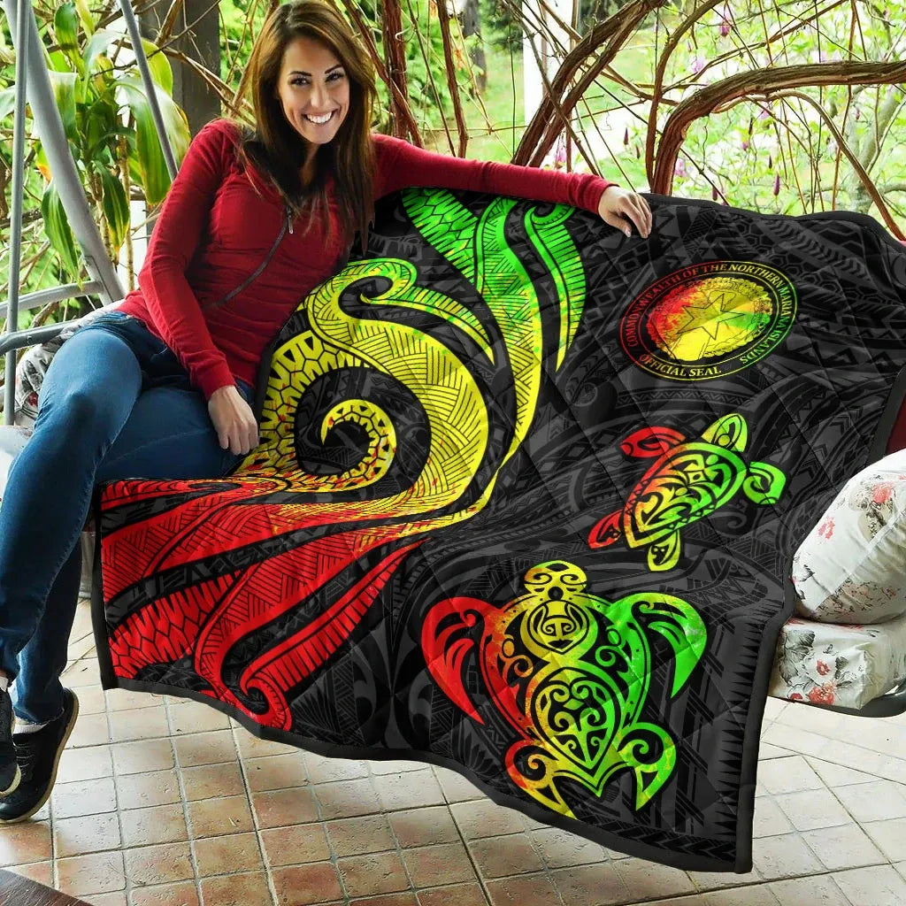 Northern Mariana Islands Premium Quilt - Reggae Tentacle Turtle