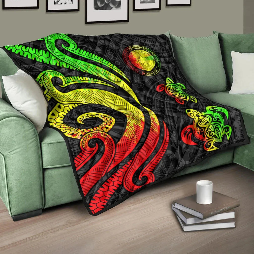 Northern Mariana Islands Premium Quilt - Reggae Tentacle Turtle