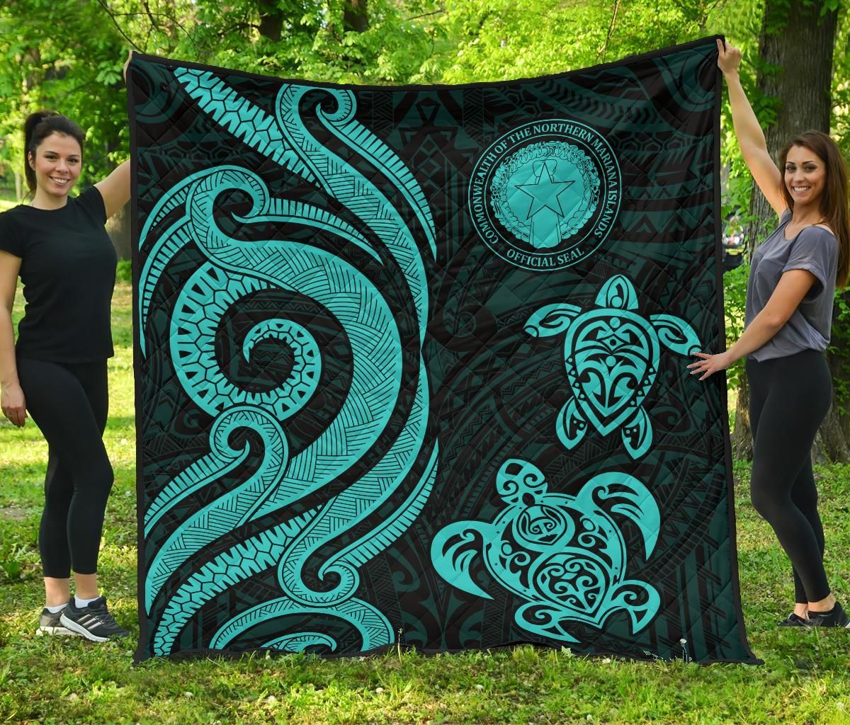 Northern Mariana Islands Premium Quilt - Turquoise Tentacle Turtle