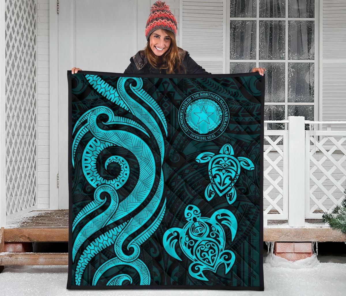 Northern Mariana Islands Premium Quilt - Turquoise Tentacle Turtle