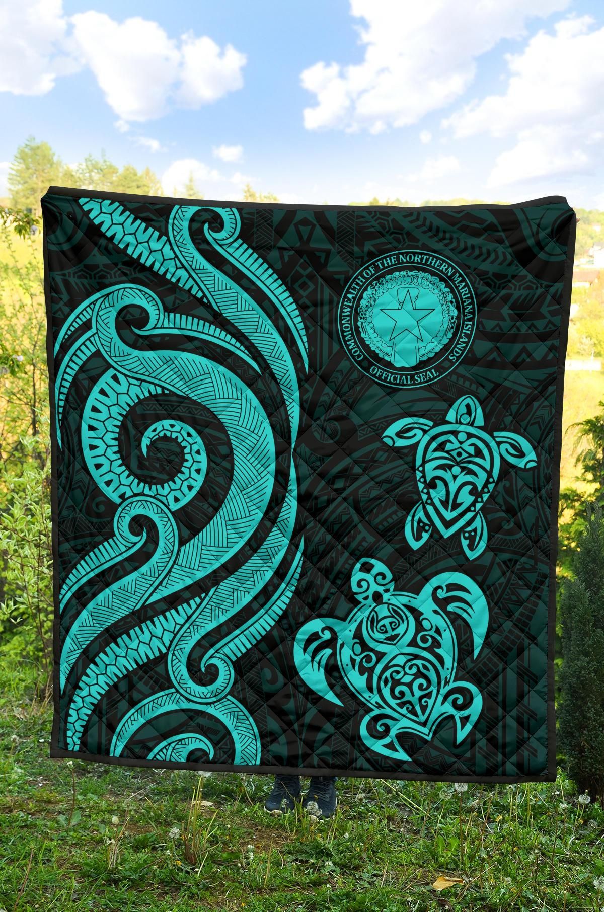 Northern Mariana Islands Premium Quilt - Turquoise Tentacle Turtle