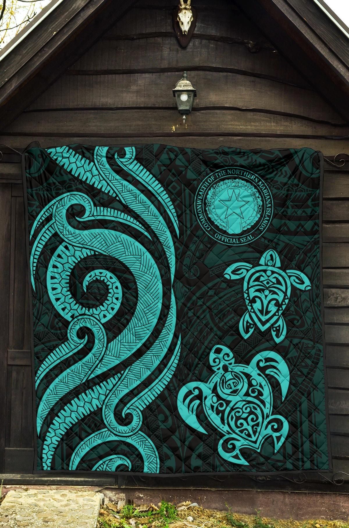 Northern Mariana Islands Premium Quilt - Turquoise Tentacle Turtle