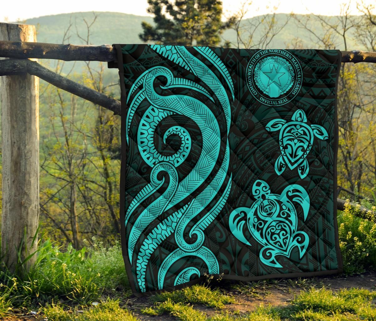 Northern Mariana Islands Premium Quilt - Turquoise Tentacle Turtle