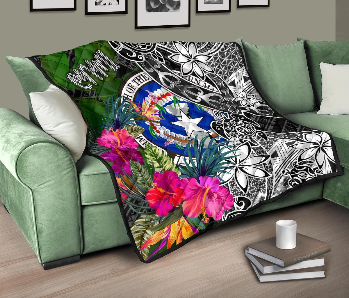 Northern Mariana Islands Premium Quilt - Turtle Plumeria Banana Leaf