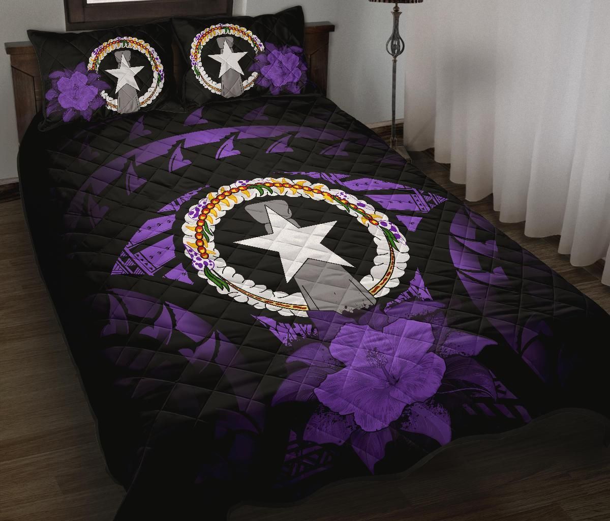 Northern Mariana Islands Polynesian Quilt Bed Set Hibiscus Purple