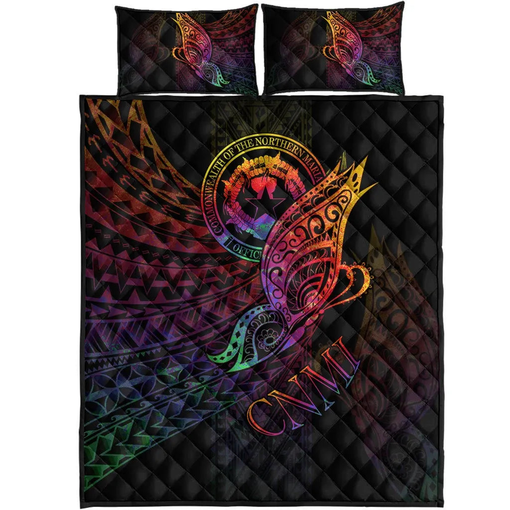 Northern Mariana Islands Quilt Bed Set - Butterfly Polynesian Style