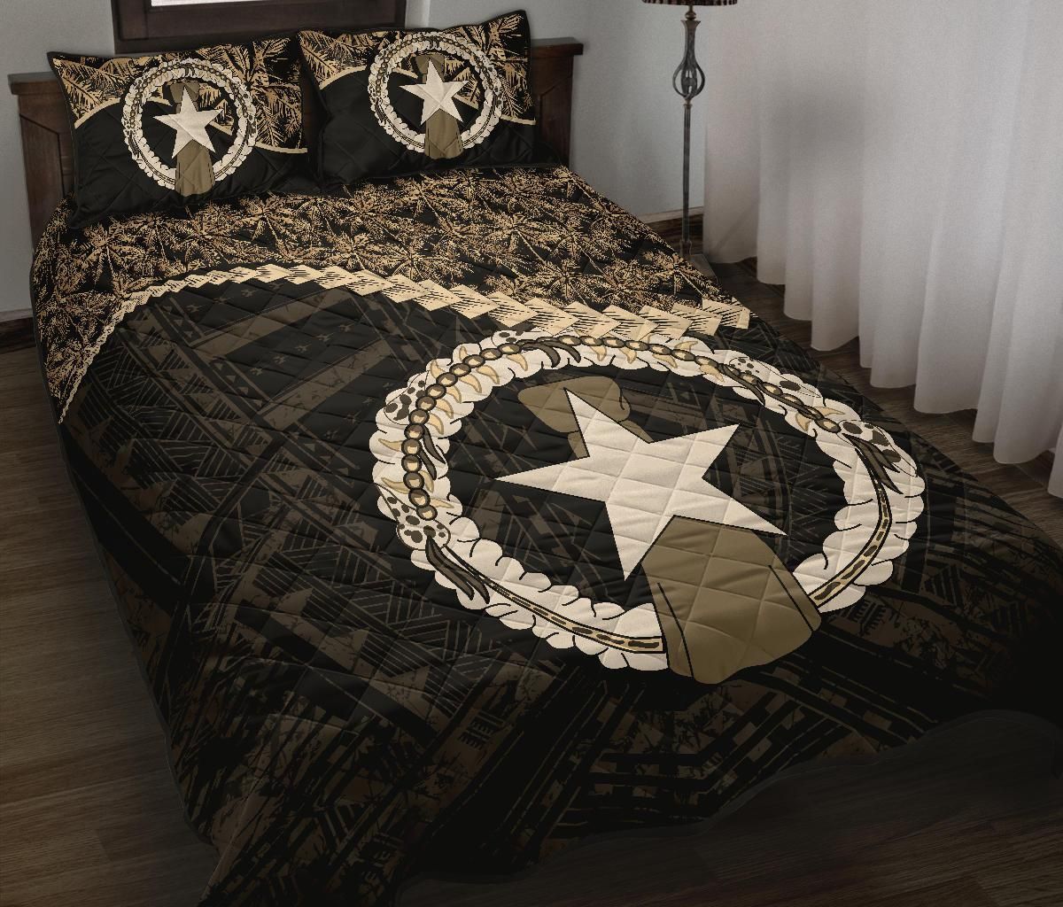 Northern Mariana Islands Polynesian Quilt Bed Set Golden Coconut