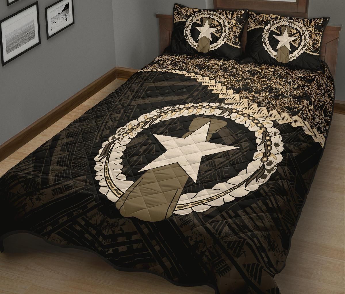 Northern Mariana Islands Polynesian Quilt Bed Set Golden Coconut