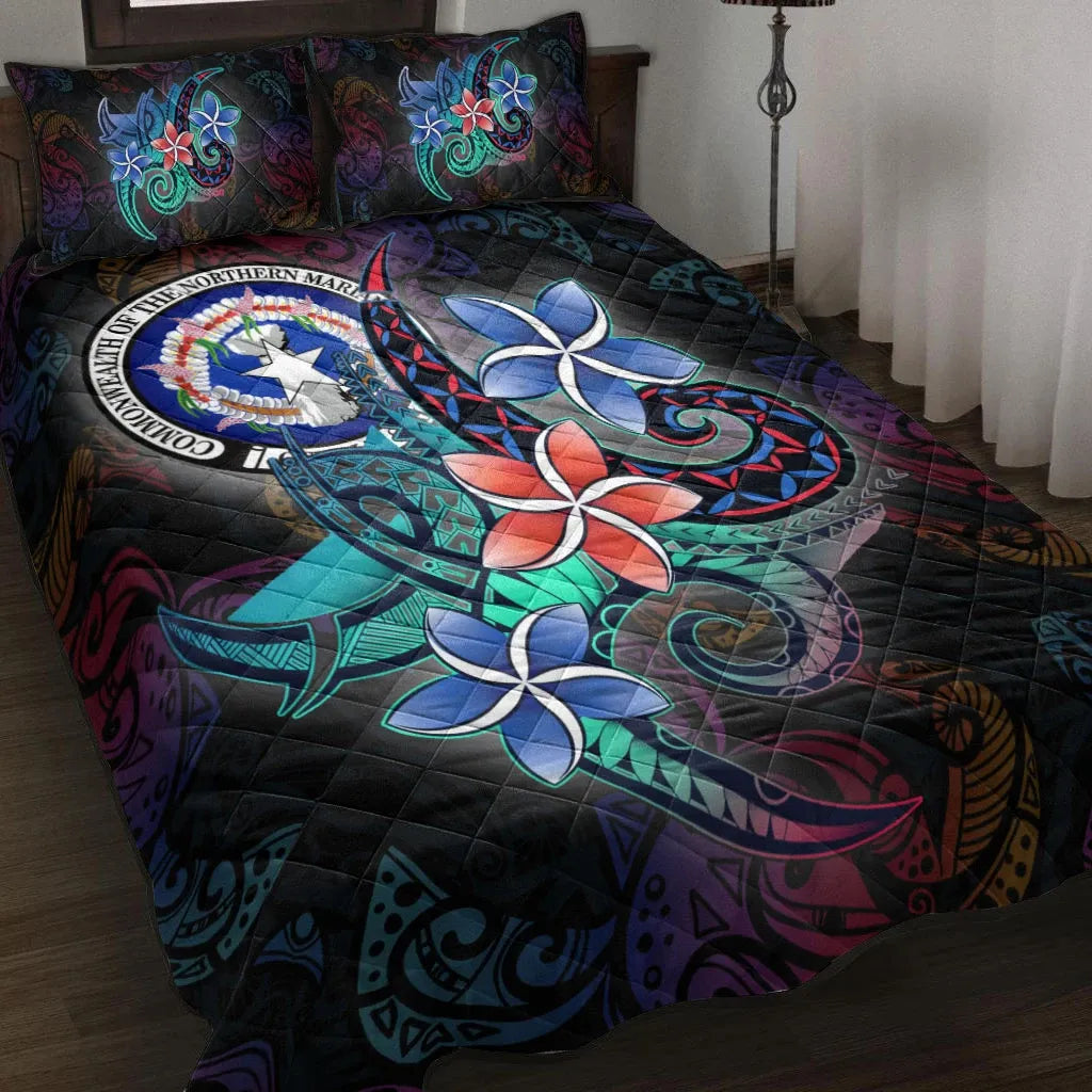 Northern Mariana Islands Quilt Bed Set - Plumeria Flowers Style