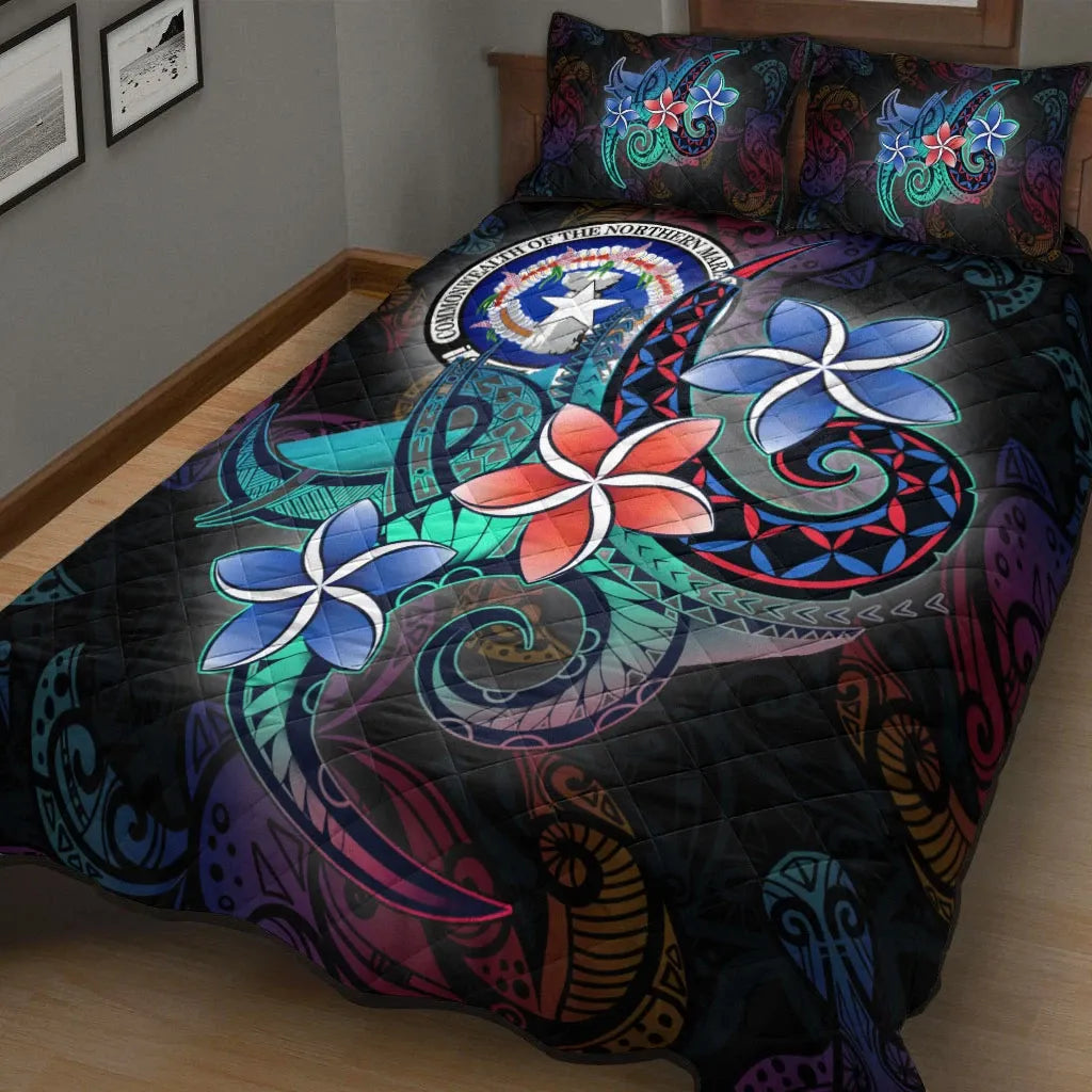 Northern Mariana Islands Quilt Bed Set - Plumeria Flowers Style