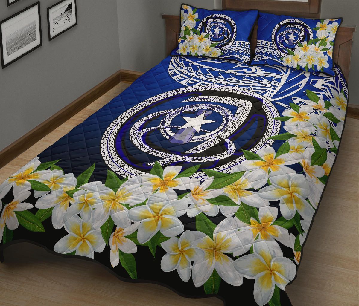 Northern Mariana Islands Quilt Bed Set - Polynesian Plumeria Pattern