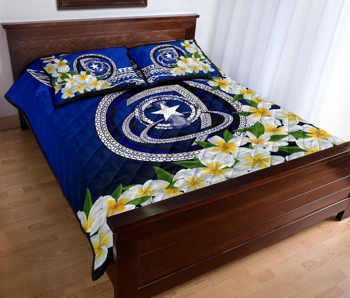 Northern Mariana Islands Quilt Bed Set - Polynesian Plumeria Pattern