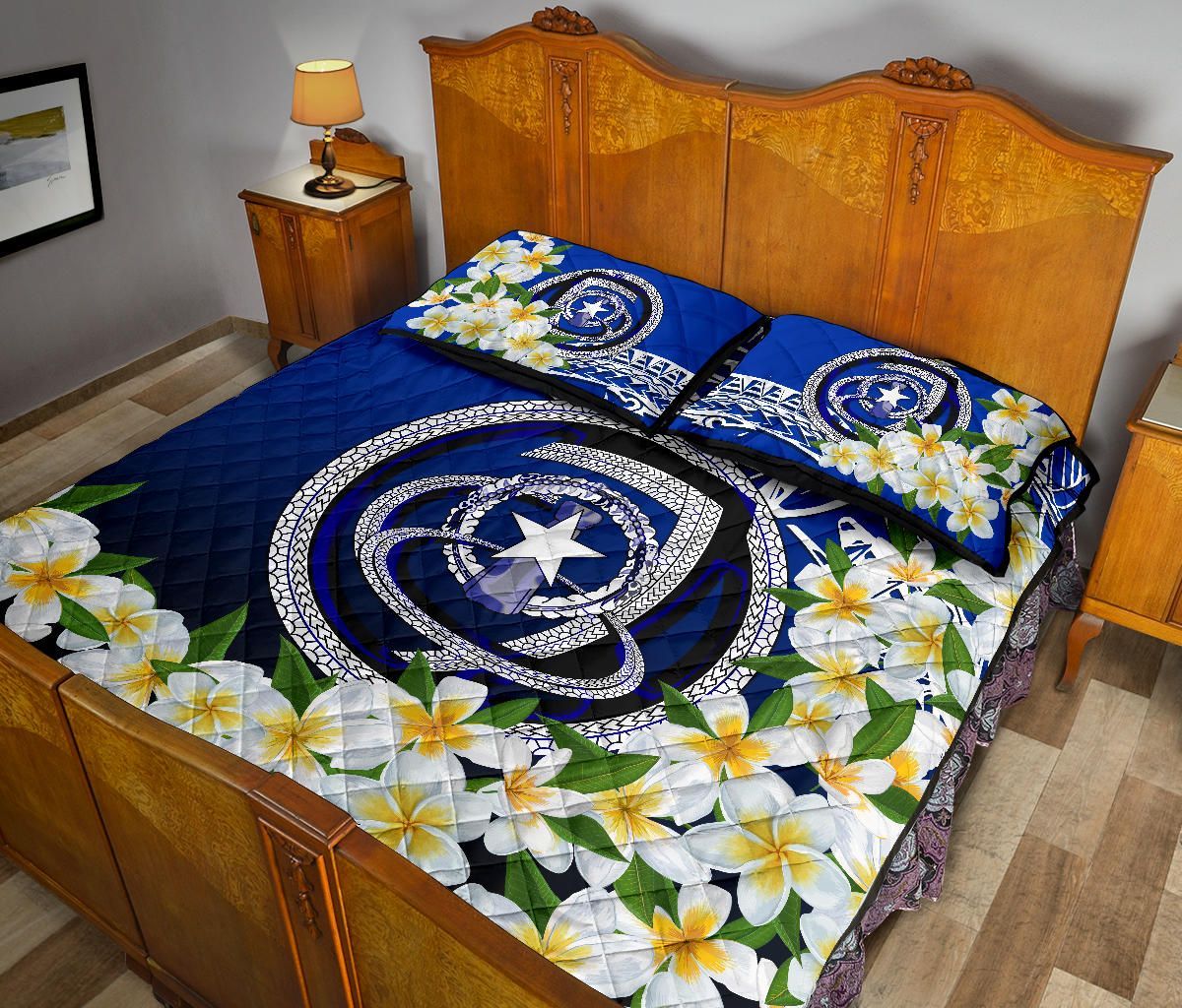 Northern Mariana Islands Quilt Bed Set - Polynesian Plumeria Pattern