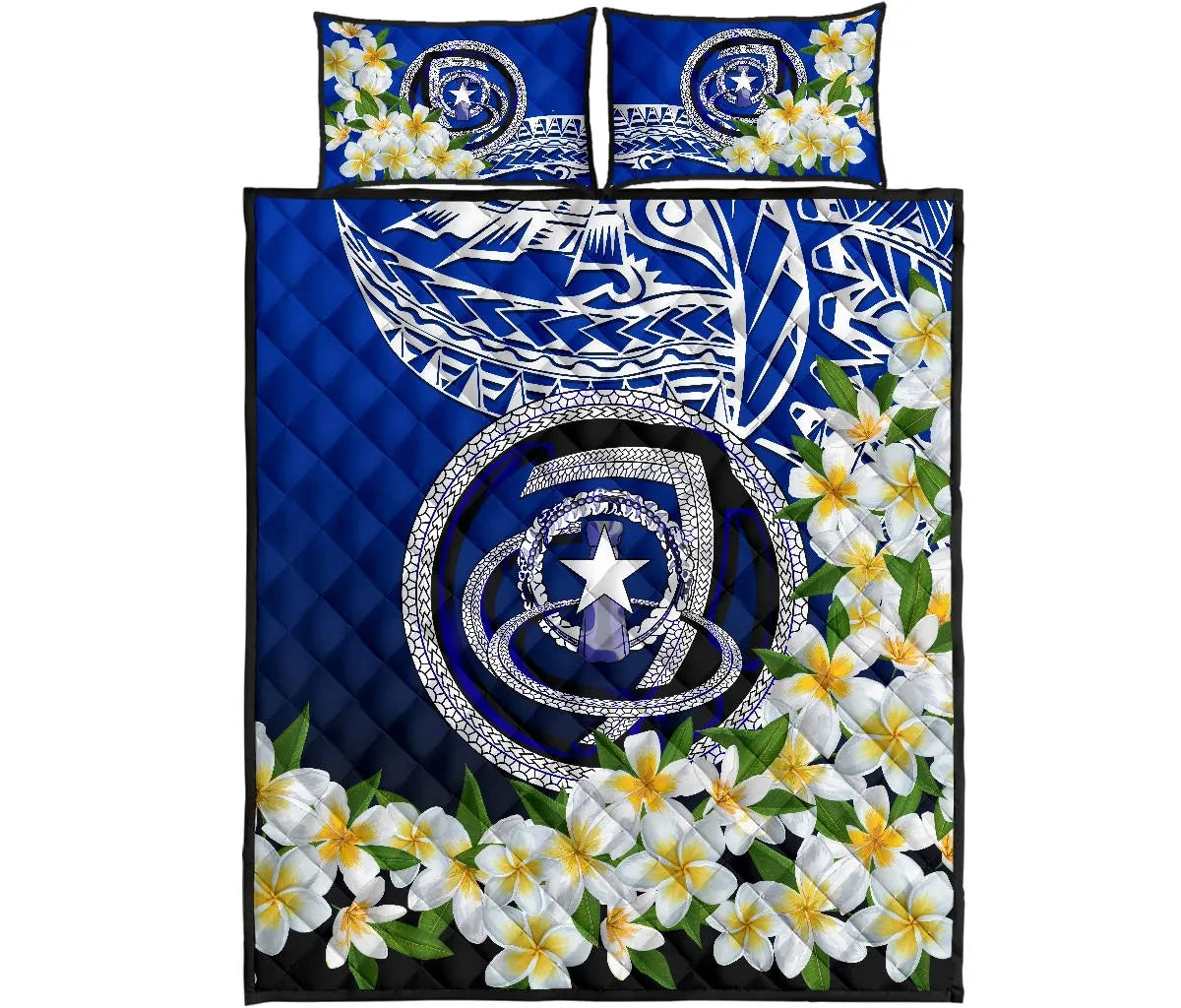 Northern Mariana Islands Quilt Bed Set - Polynesian Plumeria Pattern