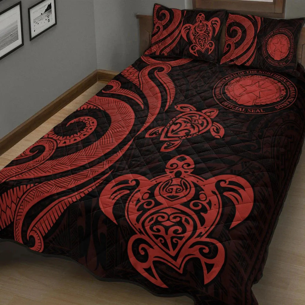 Northern Mariana Islands Quilt Bed Set - Red Tentacle Turtle