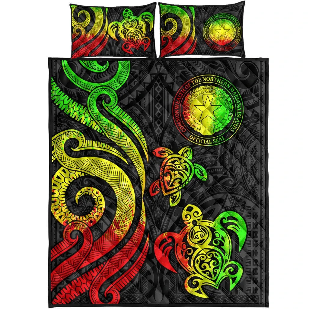 Northern Mariana Islands Quilt Bed Set - Reggae Tentacle Turtle