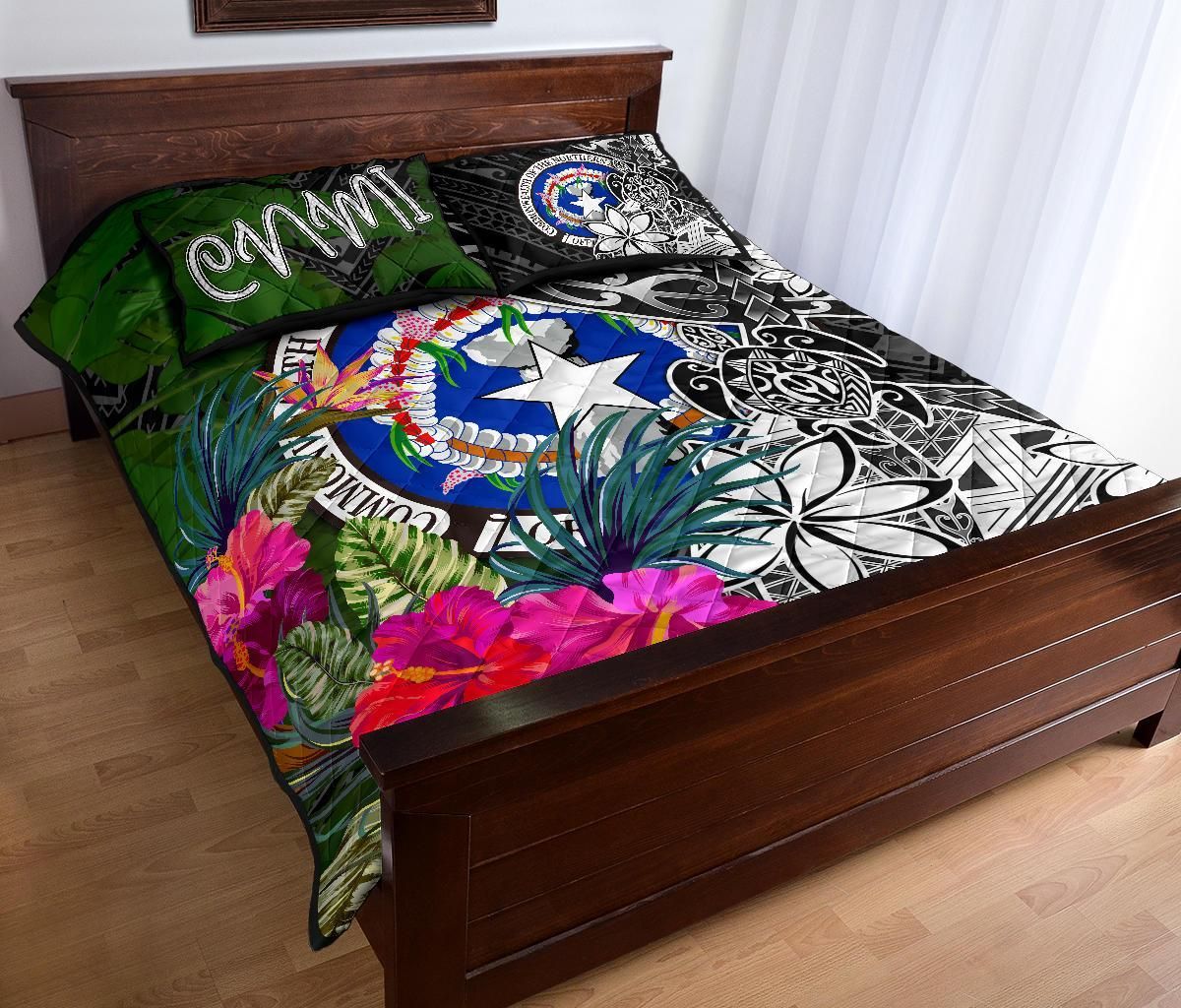 Northern Mariana Islands Quilt Bed Set - Turtle Plumeria Banana Leaf