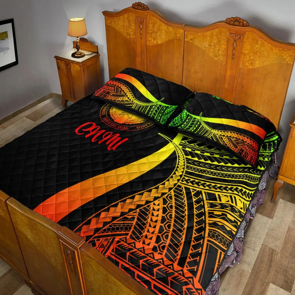 Northern Mariana Islands Quilt Bed Set - Reggae Polynesian Tentacle Tribal Pattern