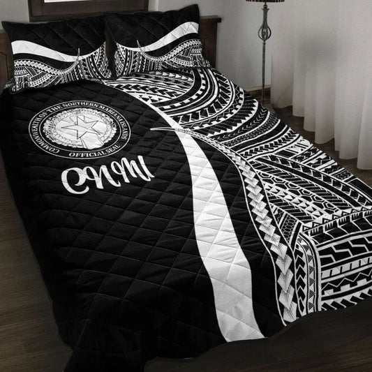 Northern Mariana Islands Quilt Bed Set - White Polynesian Tentacle Tribal Pattern