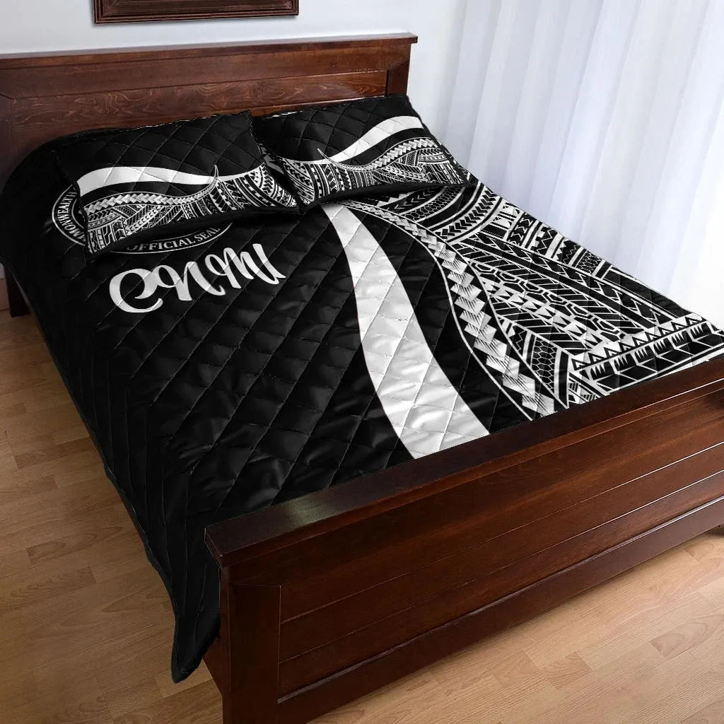Northern Mariana Islands Quilt Bed Set - White Polynesian Tentacle Tribal Pattern