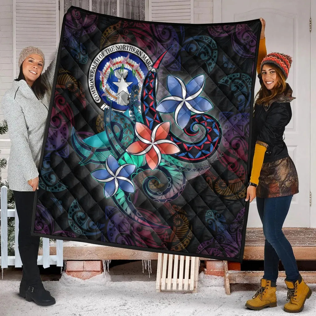 Northern Mariana Islands Quilt - Plumeria Flowers Style