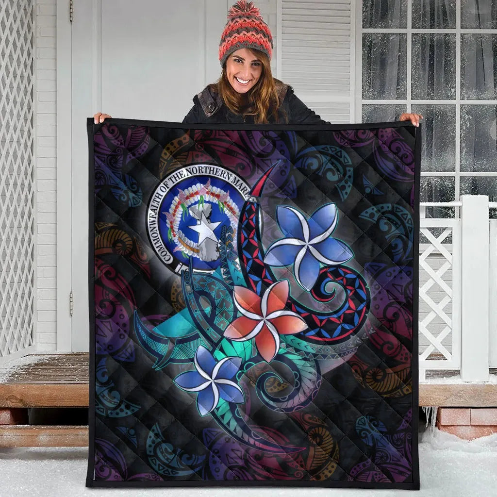 Northern Mariana Islands Quilt - Plumeria Flowers Style