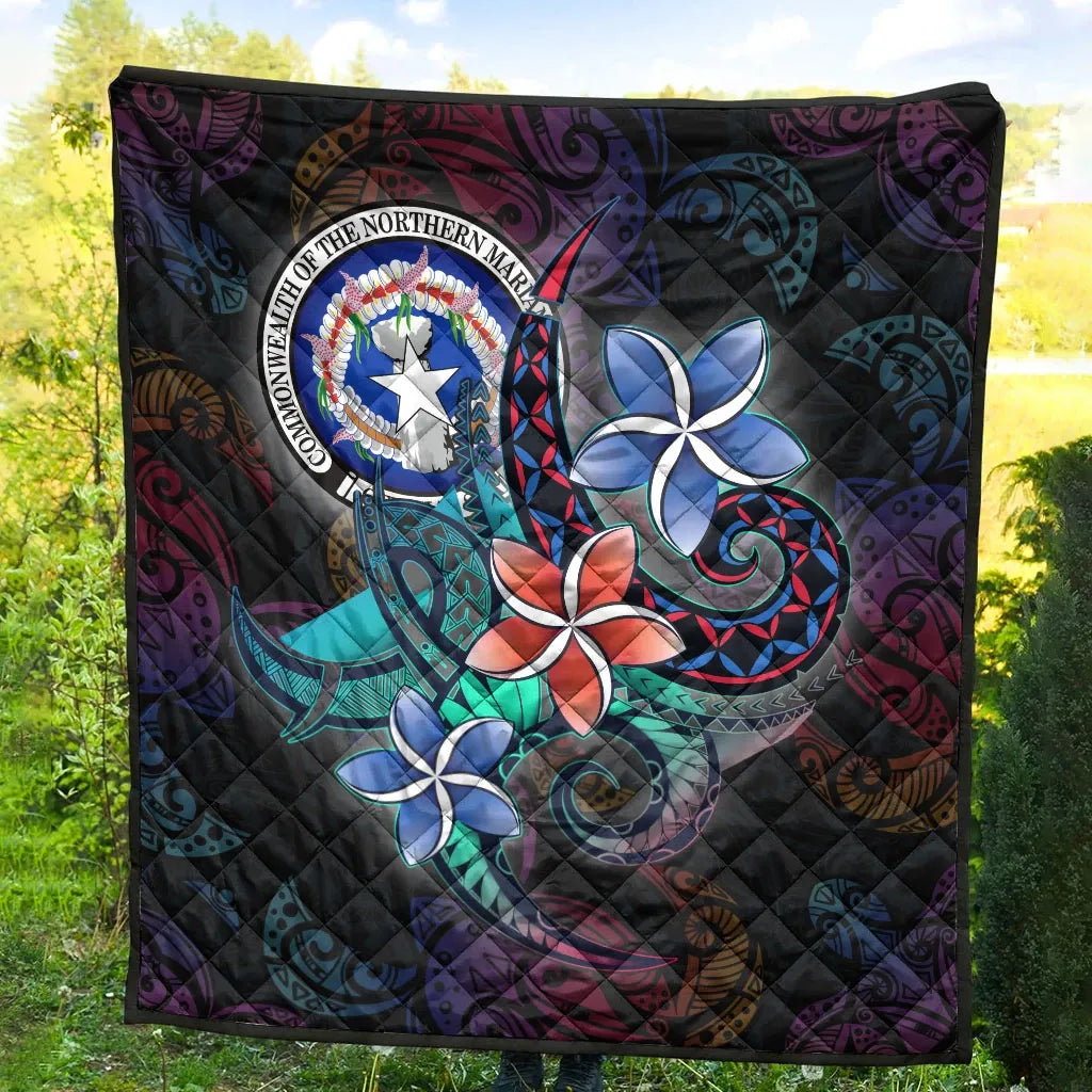 Northern Mariana Islands Quilt - Plumeria Flowers Style