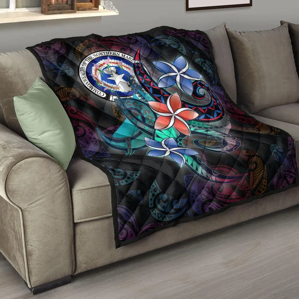 Northern Mariana Islands Quilt - Plumeria Flowers Style