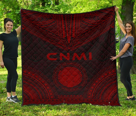 Northern Mariana Islands Premium Quilt - CNMI Seal Polynesian Chief Red Version
