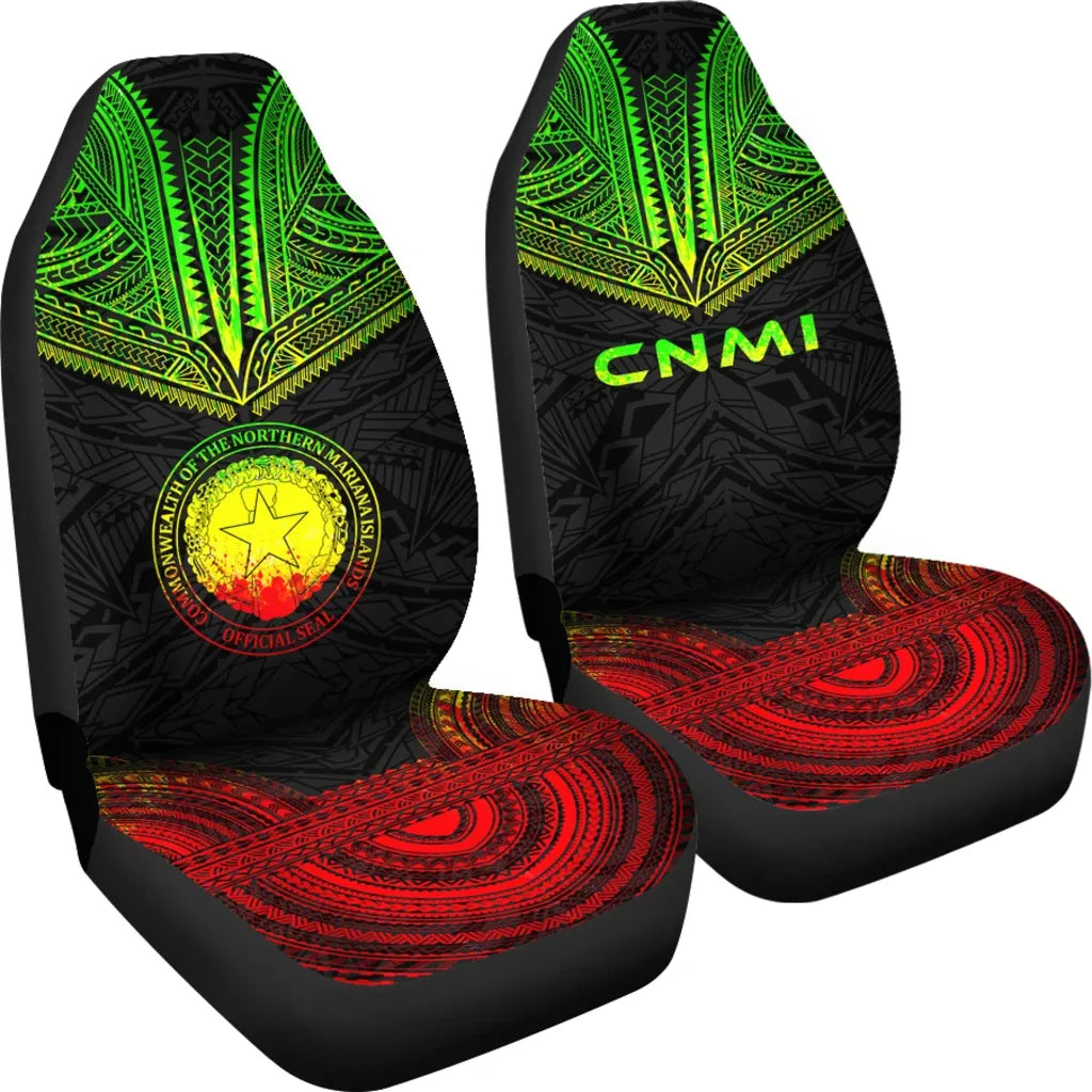 Northern Mariana Islands Car Seat Cover - CNMI Seal Polynesian Chief Tattoo Reggae Version