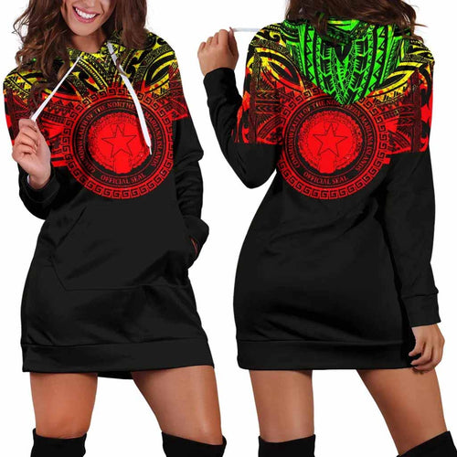 Northern Mariana Islands Female Hoodie Dress - Northern Mariana Islands Coat Of Arms Polynesian Reggae Color