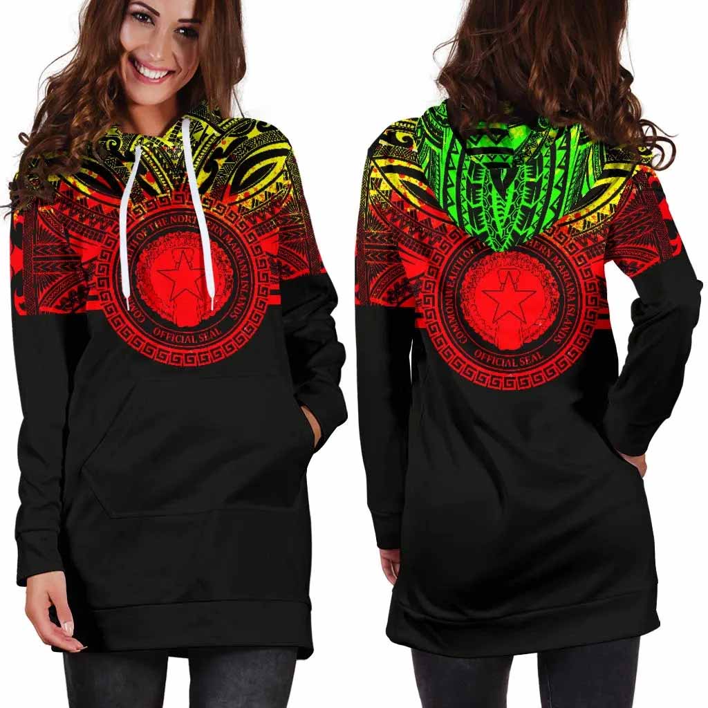 Northern Mariana Islands Female Hoodie Dress - Northern Mariana Islands Coat Of Arms Polynesian Reggae Color