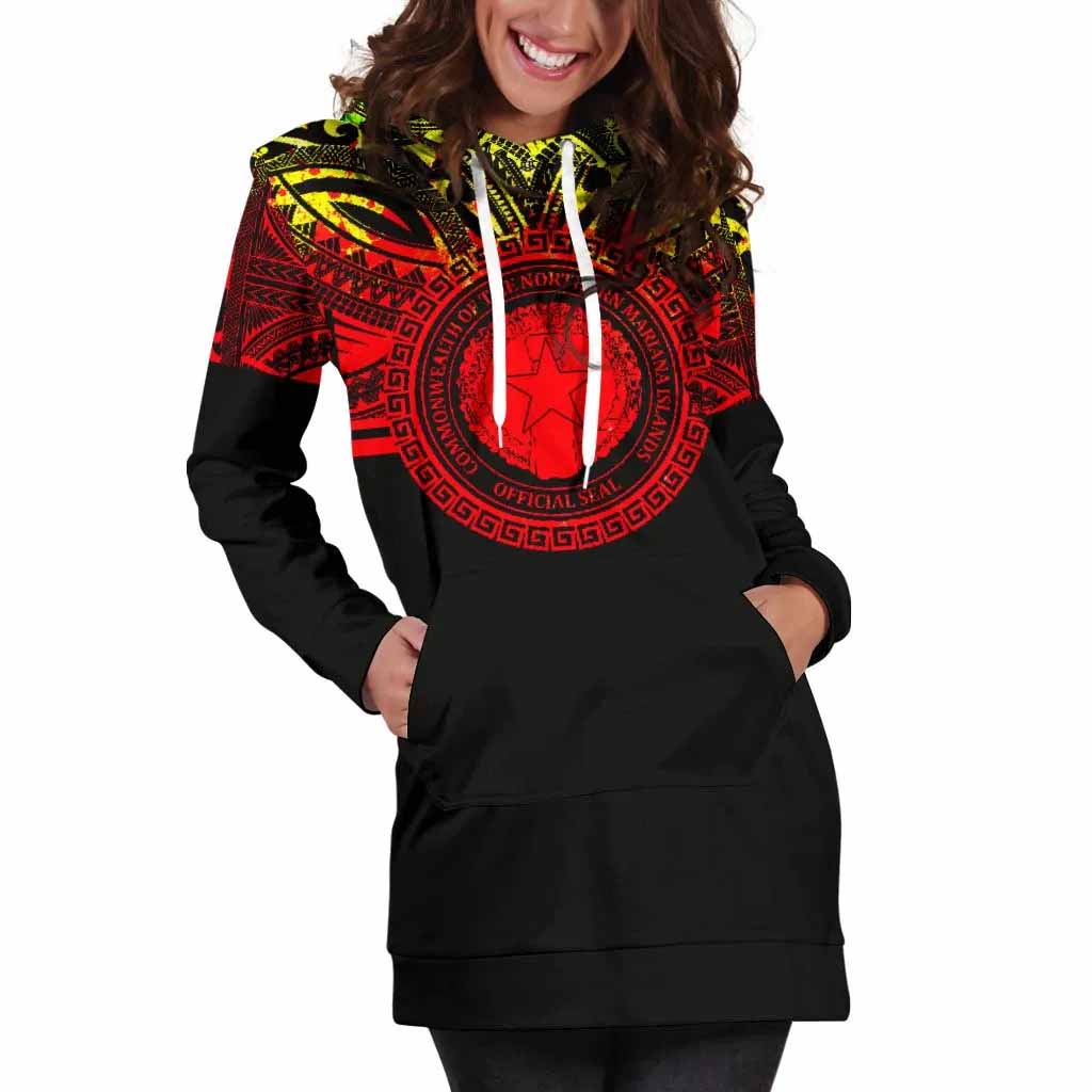 Northern Mariana Islands Female Hoodie Dress - Northern Mariana Islands Coat Of Arms Polynesian Reggae Color