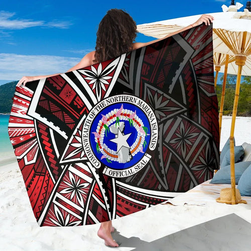 Northern Mariana Islands Sarong - Tribal Flower Special Pattern Red Color