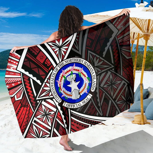 Northern Mariana Islands Sarong - Tribal Flower Special Pattern Red Color
