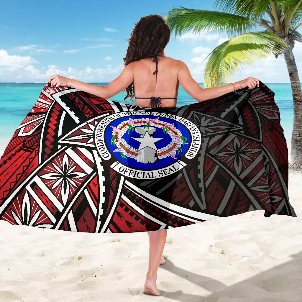 Northern Mariana Islands Sarong - Tribal Flower Special Pattern Red Color