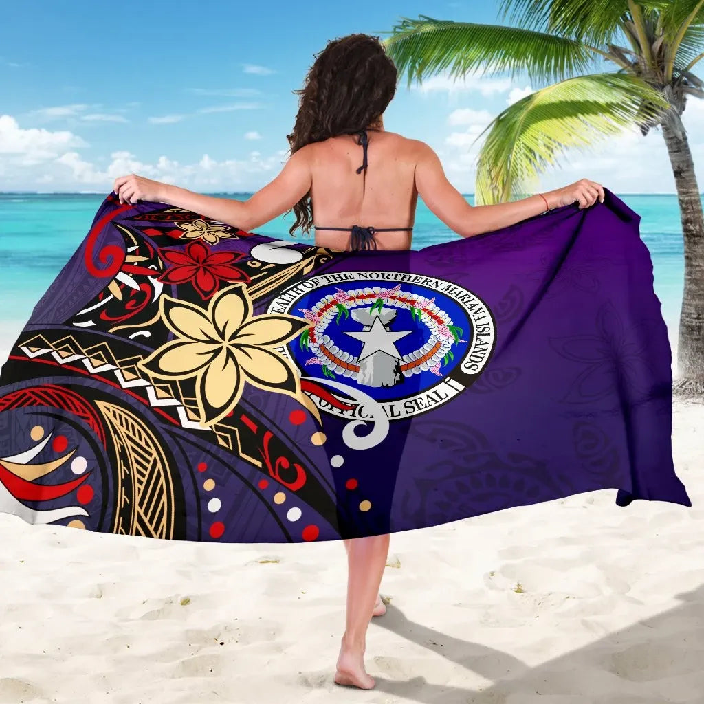 Northern Mariana Islands Sarong - Tribal Flower With Special Turtles Purple Color