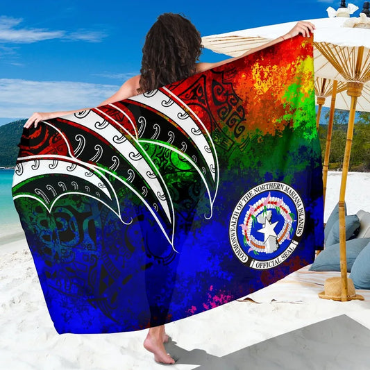 Northern Mariana Islands Sarong - Tropical Leaf Rainbow Color