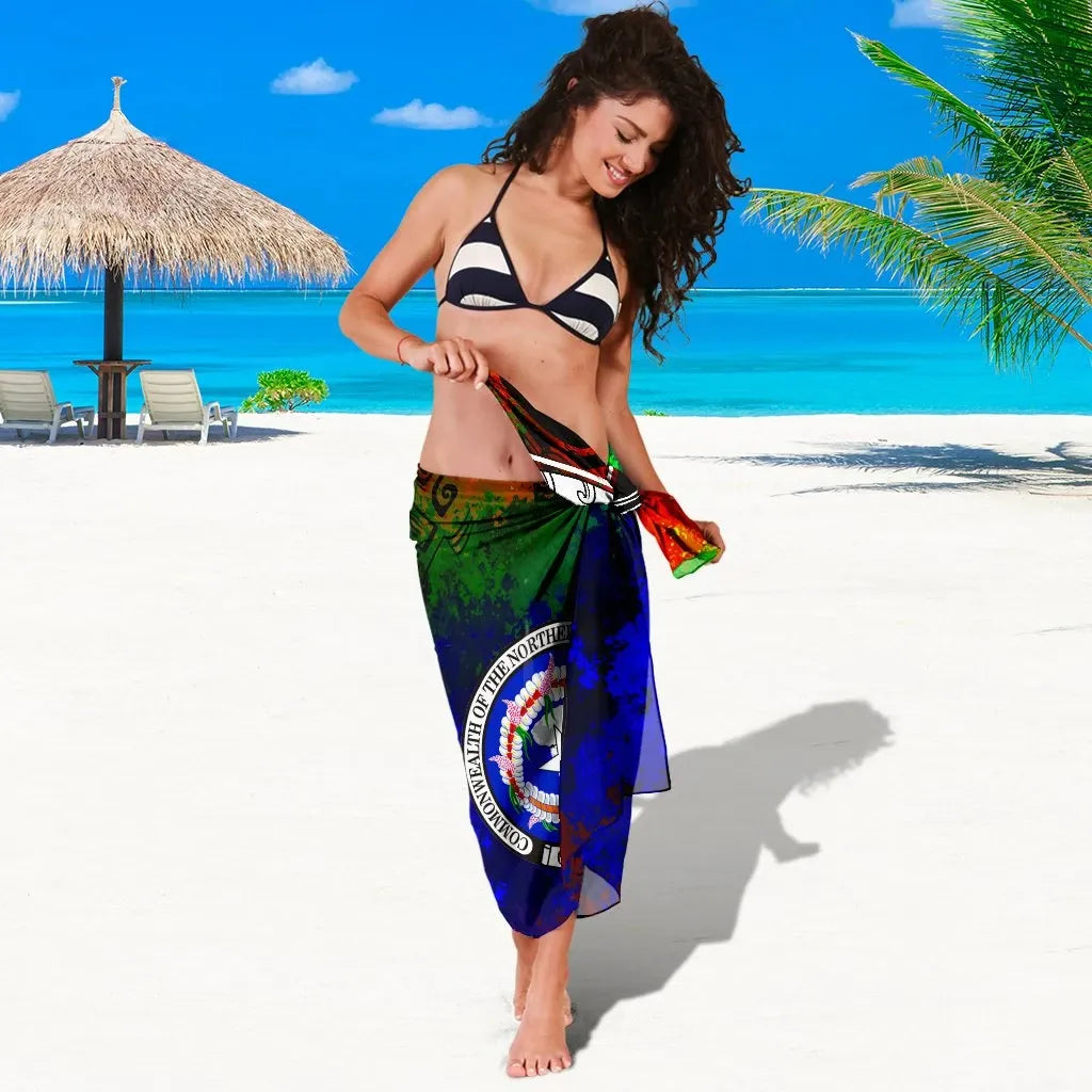 Northern Mariana Islands Sarong - Tropical Leaf Rainbow Color