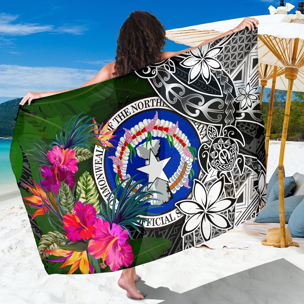 Northern Mariana Islands Sarong - Turtle Plumeria Banana Leaf