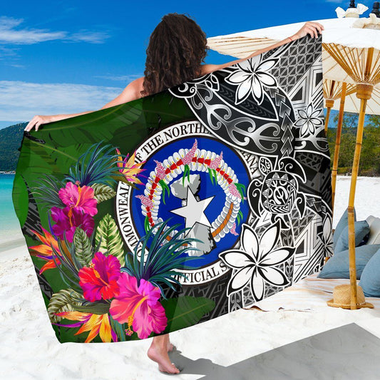 Northern Mariana Islands Sarong - Turtle Plumeria Banana Leaf
