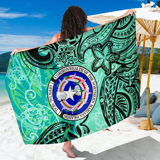 Northern Mariana Islands Sarong - Vintage Floral Pattern Green Color