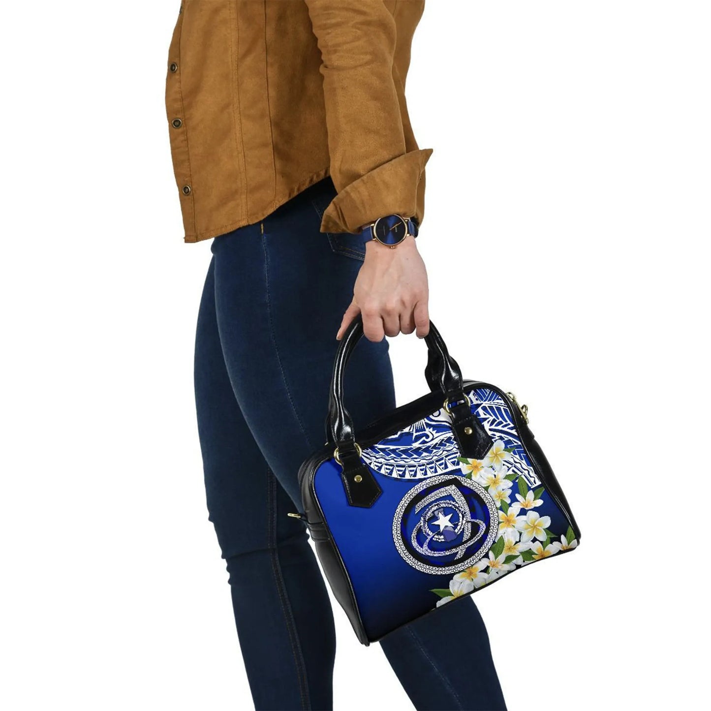 Northern Mariana Islands Shoulder Handbag - Polynesian Plumeria Pattern